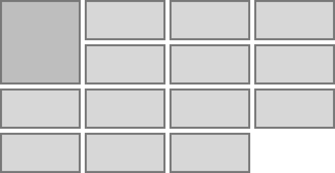 a grid of 4x4 cards, with one card spanning across 2 rows