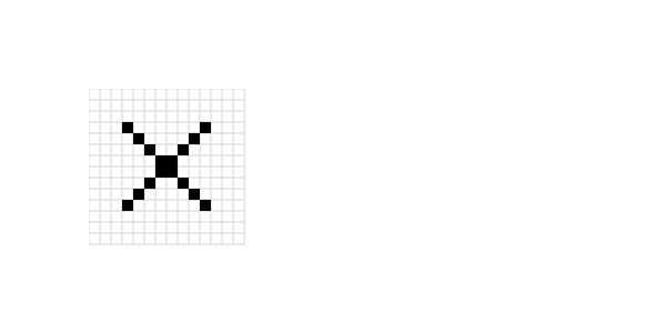 black cross figure in a grid of white cells