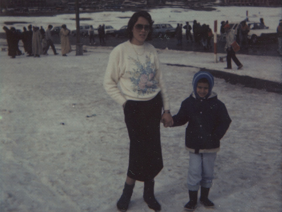 Achraf Kassioui and his mother at the Ski near Marrakesh.