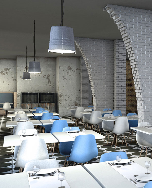 3D render of a buffet restaurant
